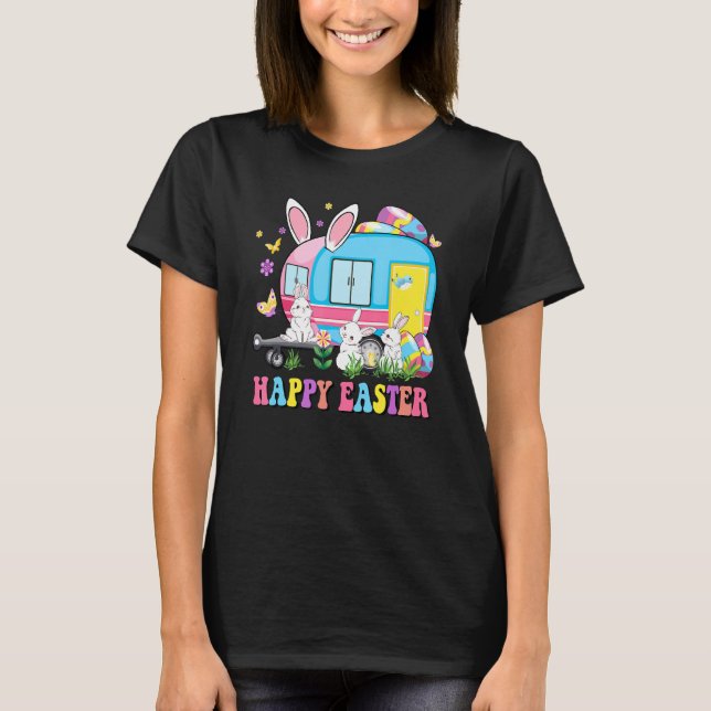 T-shirt Camping Cute Bunny Avec Oeufs De Pâques Camper Hap (Devant)