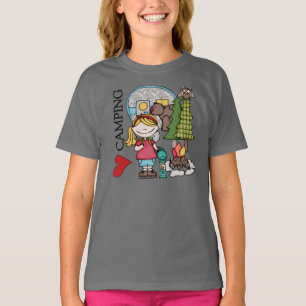 T-shirt Camping d'amour de la fille I de cheveux blonds
