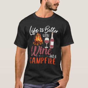 T-shirt Camping et Vin Chemise Vie mieux avec Vin et C