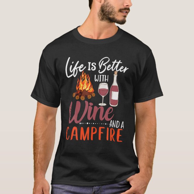 T-shirt Camping et Vin Chemise Vie mieux avec Vin et C (Devant)