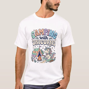 T-shirt Camping licorne avec autocollant Kawaii licorne et