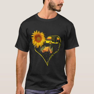 T-shirt Camping Makes Me Happy Heart Sunflower friends