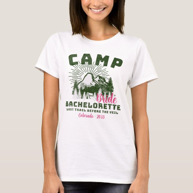T-shirt Camping rose personnalisé Bachelorette (Devant)