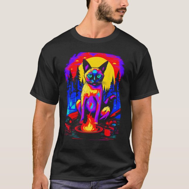 T-shirt Camping Siamese Cat (Devant)