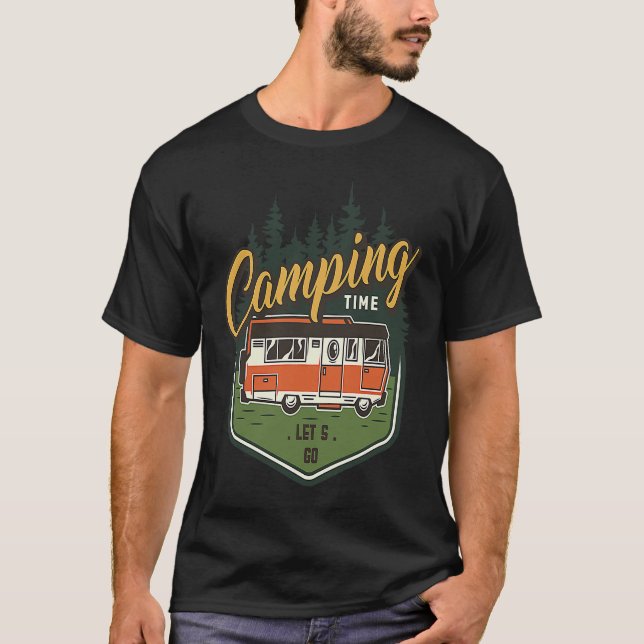 T-shirt Camping Time Let's Go Forest Green Car Summer (Devant)
