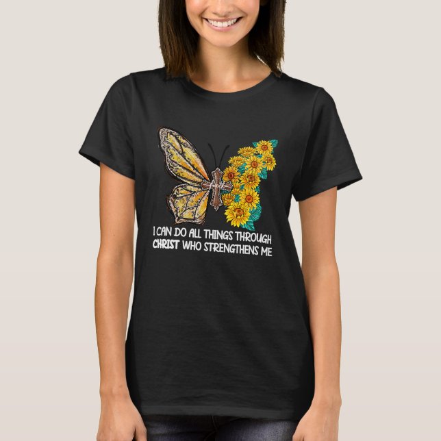 T-shirt Can do All Things Through Christ Cross Sunflower B (Devant)