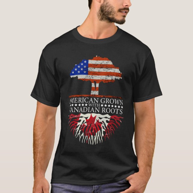 T-shirt Canadian Roots American Grotte Tree Flag États-Uni (Devant)