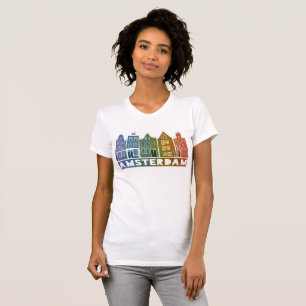 T-shirt Canal House Row Amsterdam Holland Dutch Rainbow