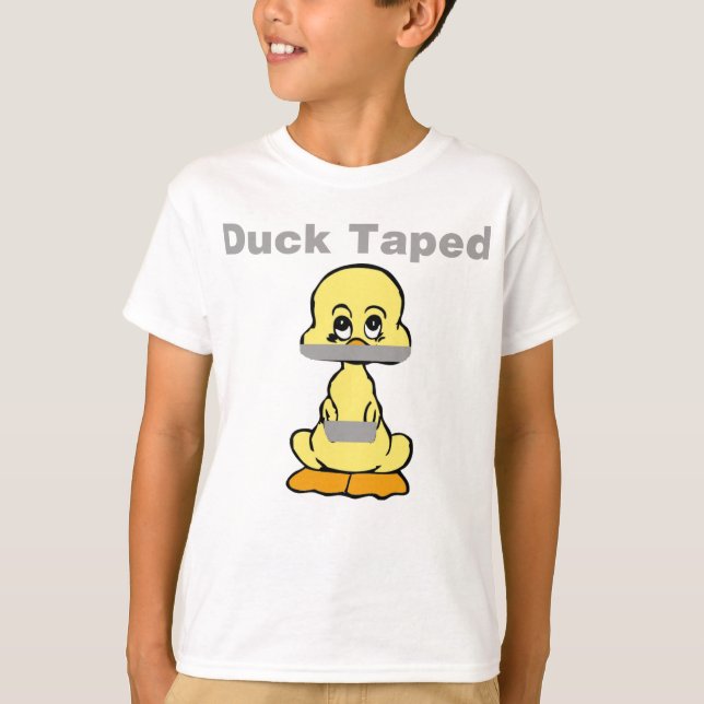 T-shirt Canard de jaune d'humour de ruban adhésif attaché (Devant)