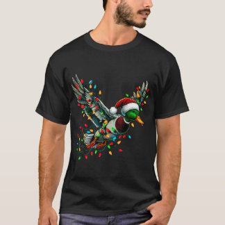 T-shirt Canard Père Noël Volant Avec Lumières De Noël Chas