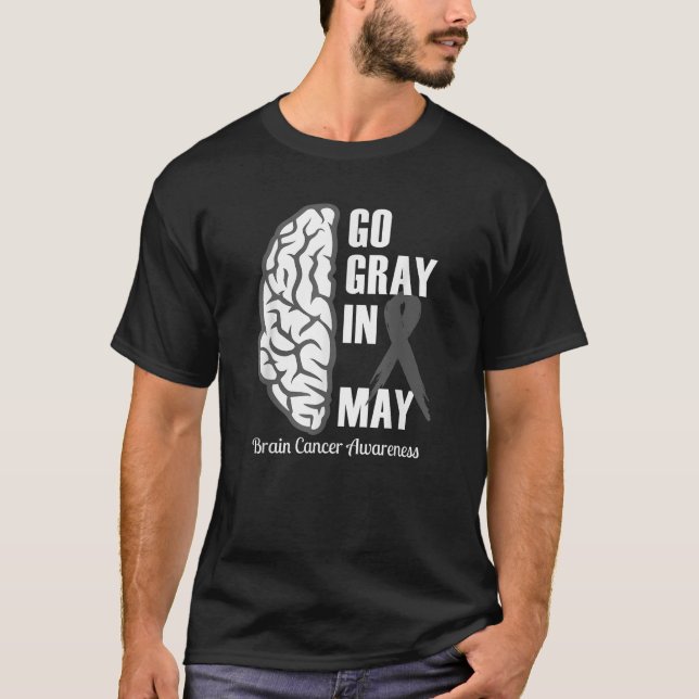 T-shirt Cancer Du Cerveau Sensibilisation À La Tumeur Gris (Devant)