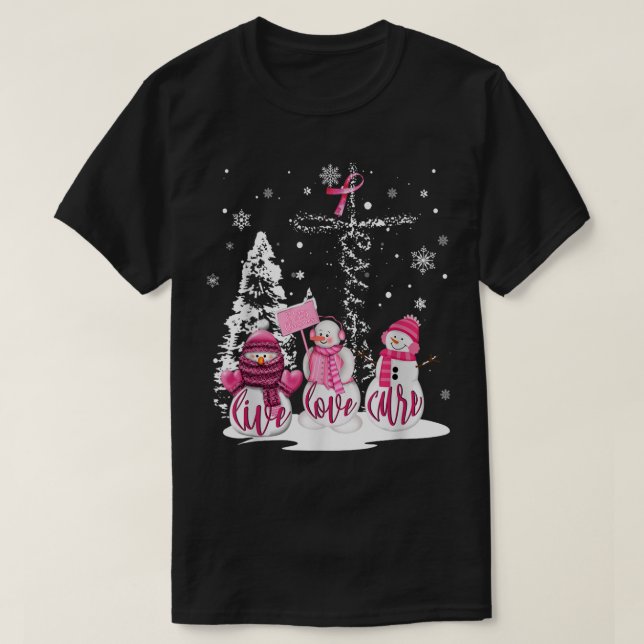 T-shirt Cancer du sein de Noël Vivre Amour Cure Snowman Ch (Design devant)