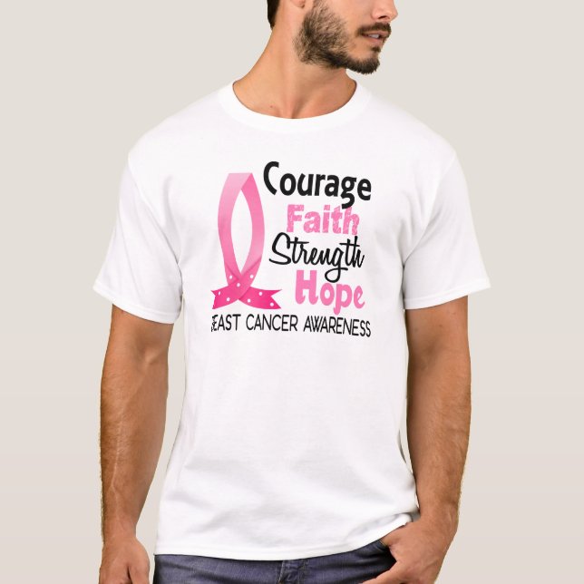T-shirt Cancer du sein d'espoir de force de foi de courage (Devant)