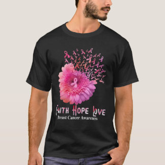 T-shirt Cancer du sein Faith Hope Love Daisy Flower Ri ros