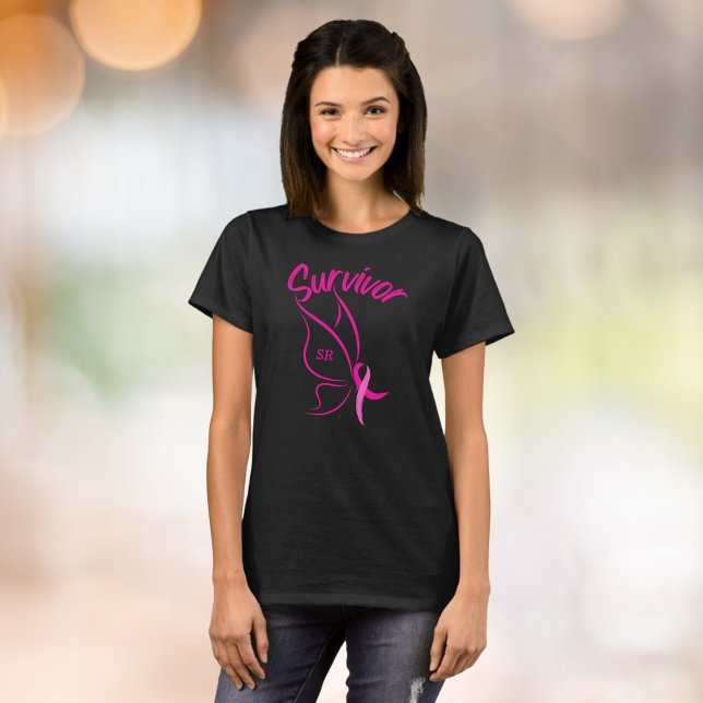 T-shirt Cancer du sein Nom du survivant Monogramme Papillo (Créateur téléchargé)