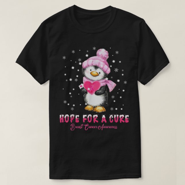 T-shirt Cancer du sein Pingouins de Noël (Design devant)