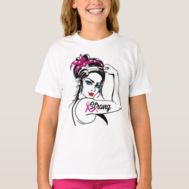 T-shirt Cancer Du Sein Rosie Forte Le Ruban Rose Riveter (Devant)