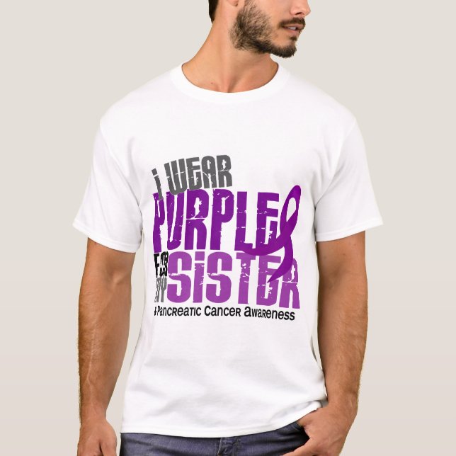 T-shirt Cancer pancréatique je porte le pourpre pour ma (Devant)