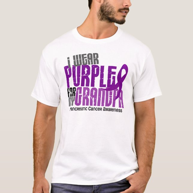 T-shirt Cancer pancréatique je porte le pourpre pour mon (Devant)