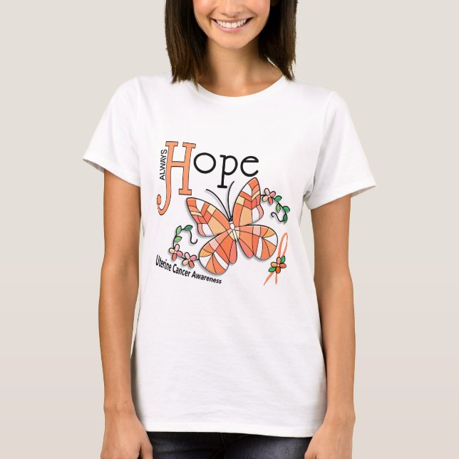 T-shirt Cancer utérin de papillon en verre souillé (Devant)