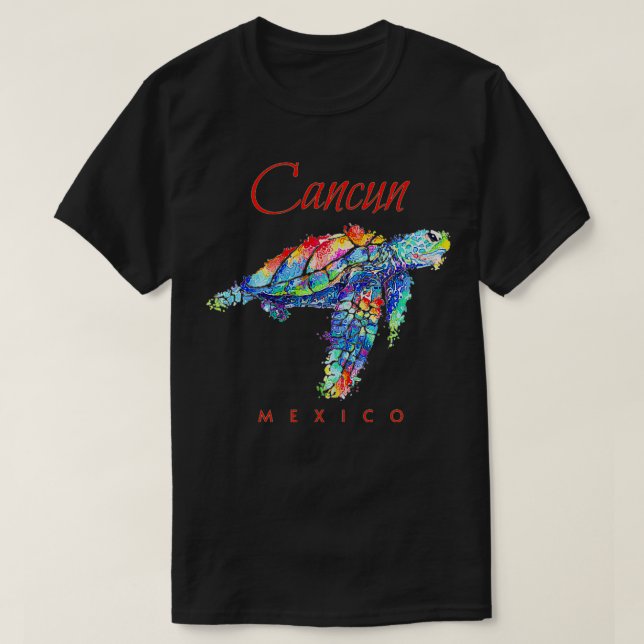 T-shirt Cancun Aquarelle Meico Tortue de mer (Design devant)