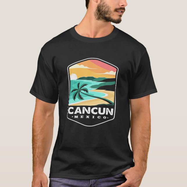 T-shirt Cancun Mexique Coucher de soleil Palm Souvenir Fam (Devant)