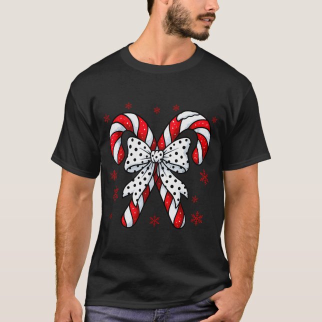 T-shirt Candy Cane Christmas Season Girls Womens Retro Coq (Devant)