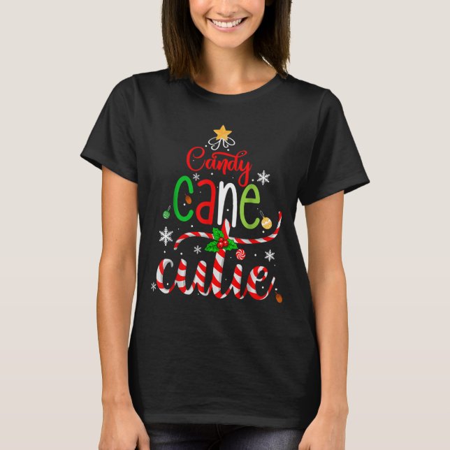 T-shirt Candy Cane Cutie Funny Christmas Boys Girls Kids (Devant)