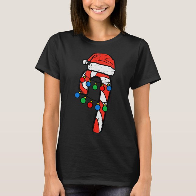 T-shirt Candy Cane Santa Hat Christmas Lights Xmas Men Wom (Devant)
