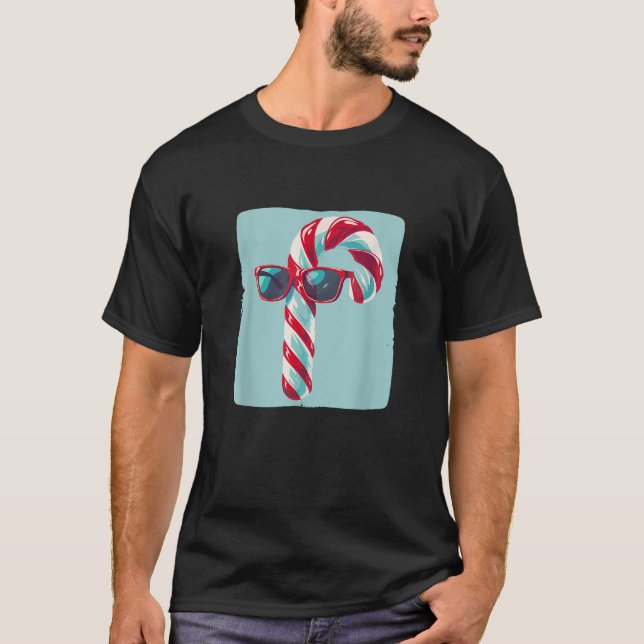 T-shirt Candy Cane with Sunglasses Graphic for Holiday Che (Devant)