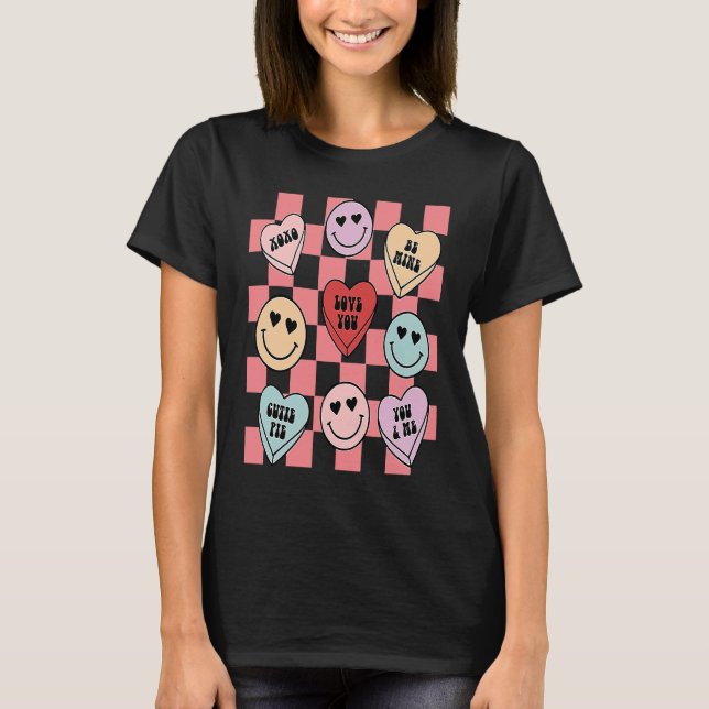 T-shirt Candy Conversation Hearts Retro Groovy Valentines  (Devant)