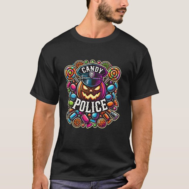 T-shirt Candy Police Halloween Costume de fête Funny Candy (Devant)