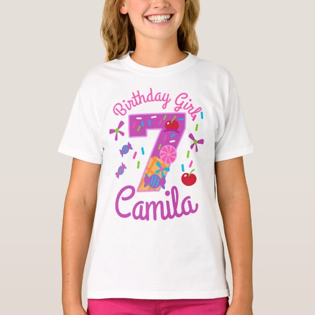 T-shirt Candyland Birthday Girl Septième lollipop (Devant)