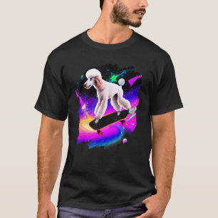 T-shirt Caniche en planche à roulettes dans l'espace rétro