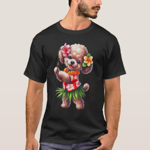 T-shirt Caniche Hawaïen Dansant avec Chiens aux Fleurs Tro