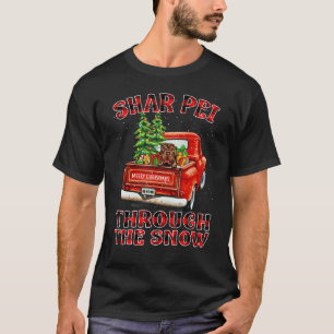 T-shirt Caniche Shar Pei Le Camion de Noël Plaid Rouge