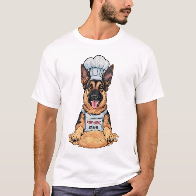 T-shirt Canine Culinaire : Baker German Shepard Avec Pain (Devant)