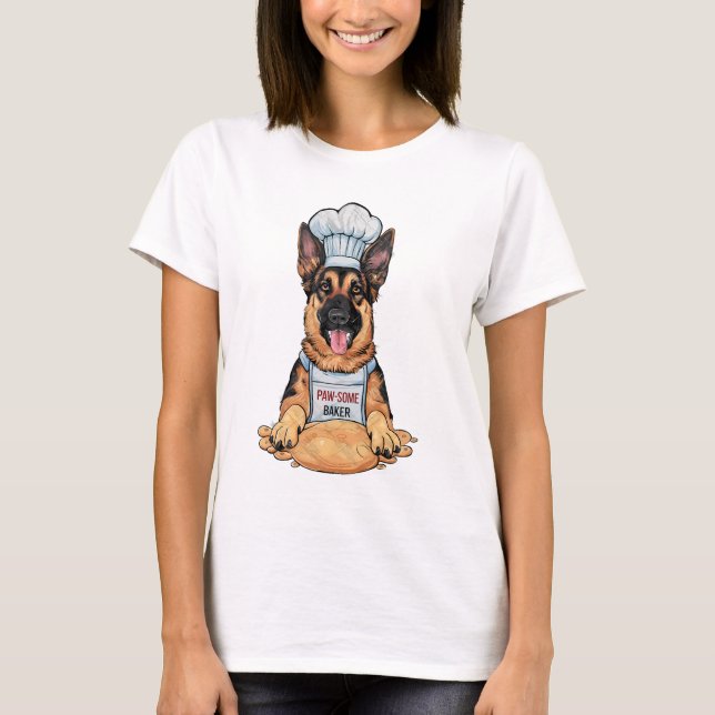 T-shirt Canine Culinaire : Baker German Shepard Avec Pain (Devant)