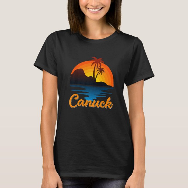 T-shirt Canuck Vancouver Palm Tree Island Sunset Canada (Devant)