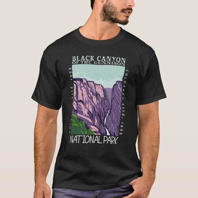 T-shirt Canyon Noir Du Parc National Gunnison Rétro (Devant)