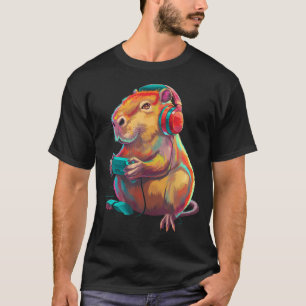 T-shirt Capibara Jouant Aux Jeux Vidéo Illustration Drôle 