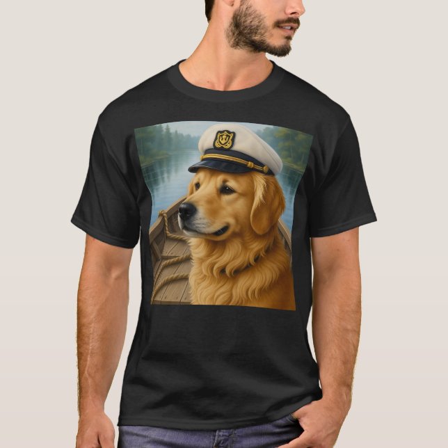 T-shirt Capitaine de pêche Golden Retriever Chien chiot (Devant)