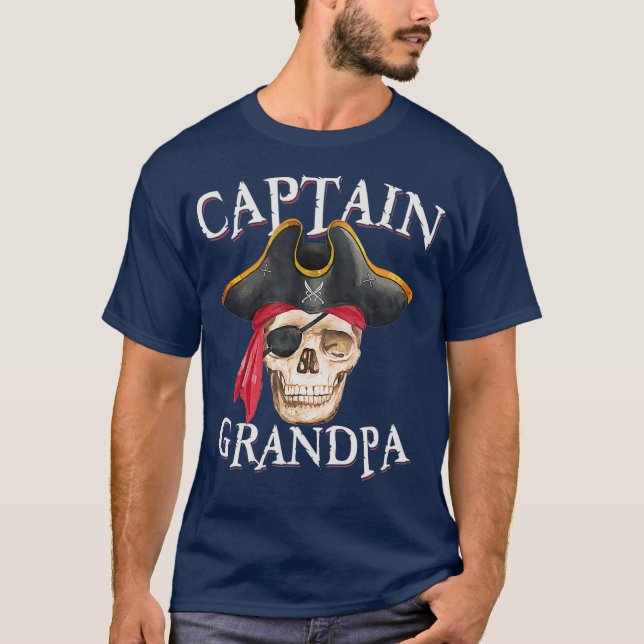 T-shirt Capitaine Grandpa Halloween Crâne Pirate Casquette (Devant)