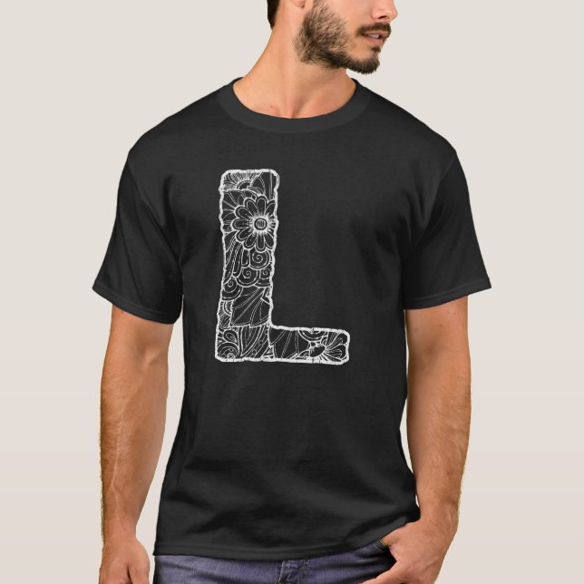 T-shirt Capital Letter L  Floral Chic Boho Abstract Doodle (Devant)