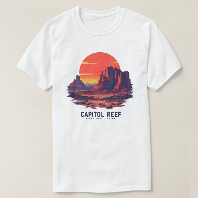 T-shirt Capitol Reef National Park Retro Sunset Design - U (Design devant)