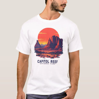 T-shirt Capitol Reef National Park Retro Sunset Design - U