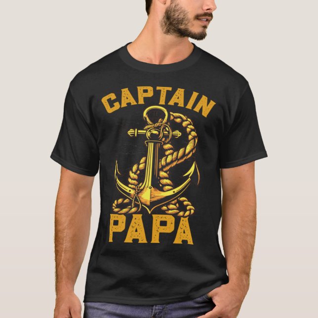 T-shirt Captain Papa Pontoon Sailing Boat Dad Daddy Father (Devant)