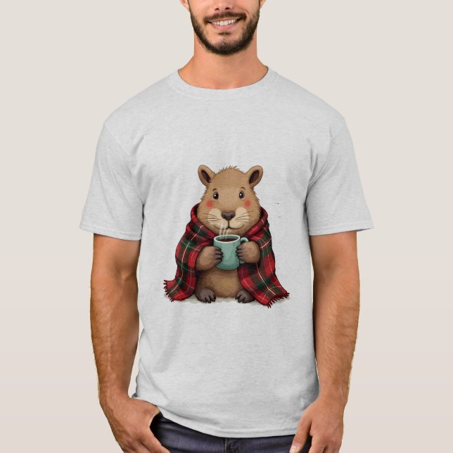 T-shirt Capybara Blanket Café Noël - Amoureux des animaux (Devant)