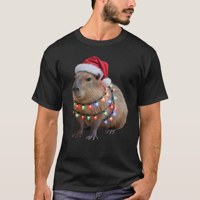 T-shirt Capybara Christmas Lights Xmas Holiday Cappy (Devant)