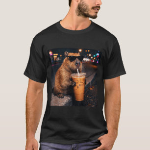 T-shirt Capybara drôle buvant du café glacé amateur d'anim